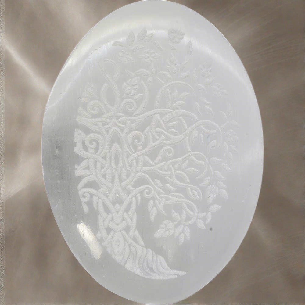 etched palm stone selenite